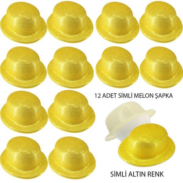 Altın Renk Simli Melon Yuvarlak Parti Şapkası 12 Adet - Image 1