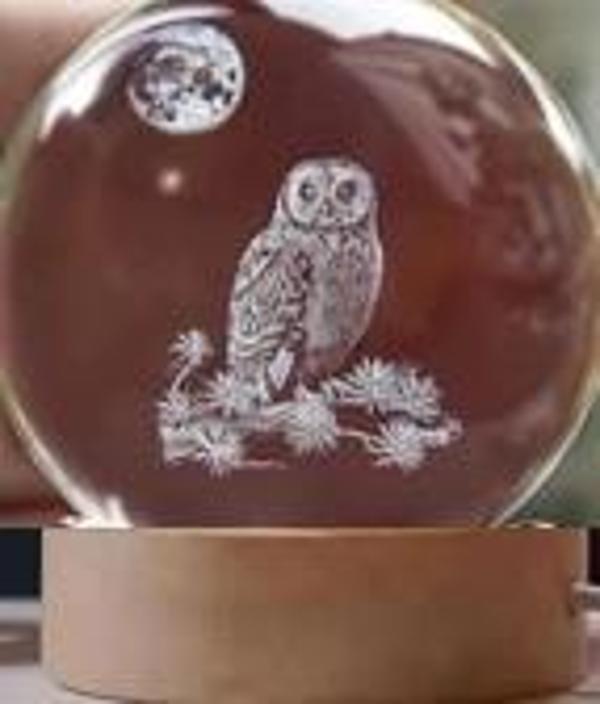 Dekoratif BAYKUŞ Tasarımlı Ahşap altlıklı Işıklı Cam Küre Büyük boy 8cm - Image 1