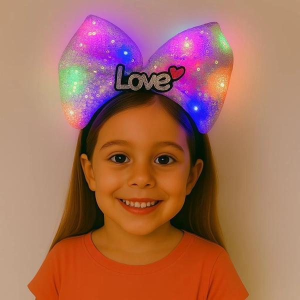 LED Işıklı Love Yazılı Mor Fiyonk Taç – Kız Çocuk Parti Tacı - Image 1