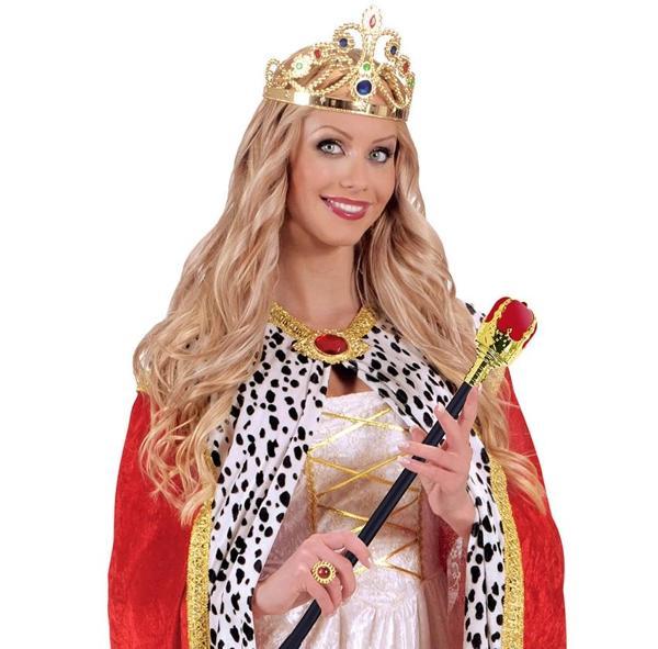 Taşlı Altın Renk Prenses Tacı ve Kırmızı Kraliyet Prenses Asası - Image 1