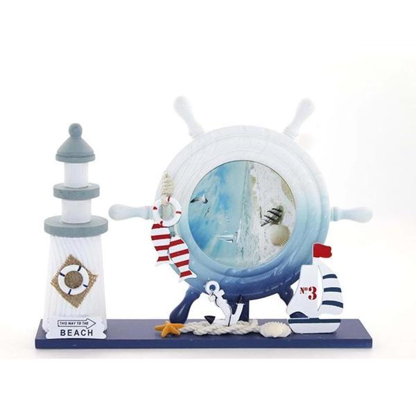 Ahşap Marin Deniz Feneri Dümenli Çerceve - Image 1