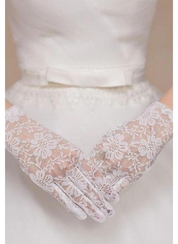 Beyaz Renk Kısa Dantelli Eldiven - Image 1