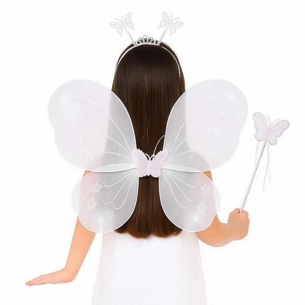 Beyaz Kelebek Kız Seti – 50 cm Kelebek Kanadı, Taç ve Asa - Image 1