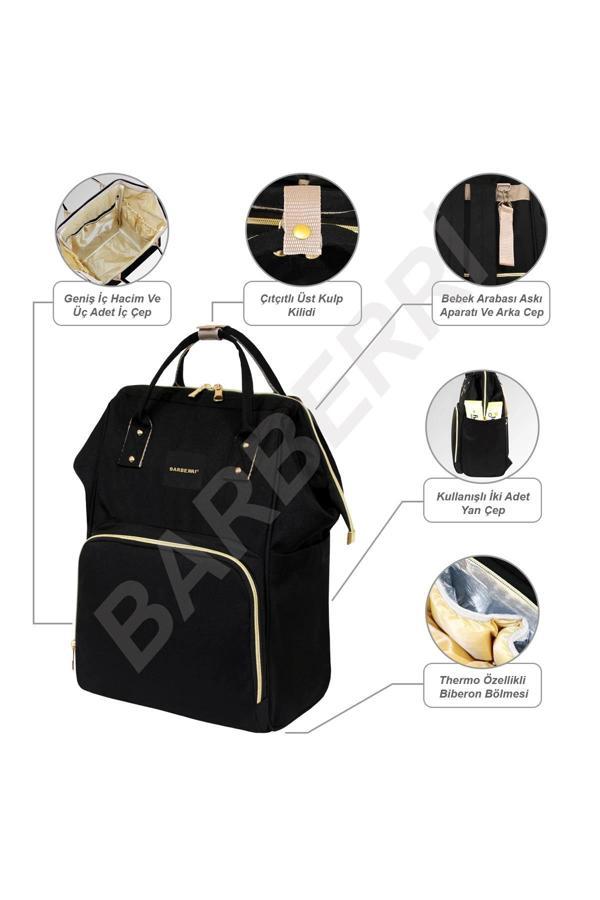 Çok Amaçlı Anne Bebek Bakım Sırt Çantası Klasik Siyah - Image 1