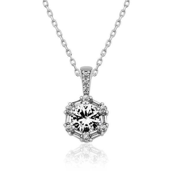 925 Ayar Gümüş Buz Beyazı Baget Taşlı Kadın Gümüş Kolye - Image 1