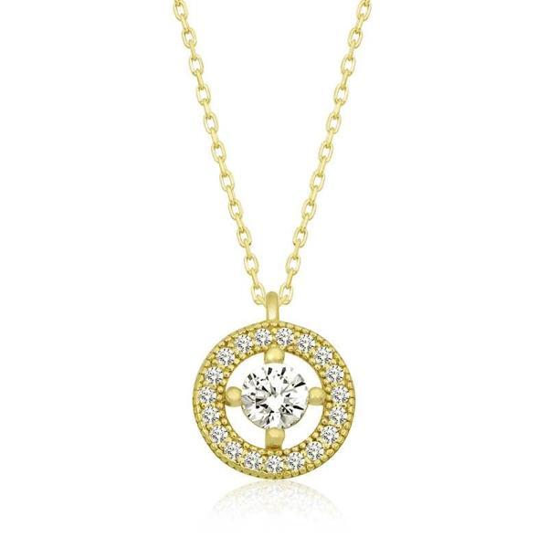 Gümüş Gold Minimal Yuvarlak Tektaş Kadın Kolye - Image 1