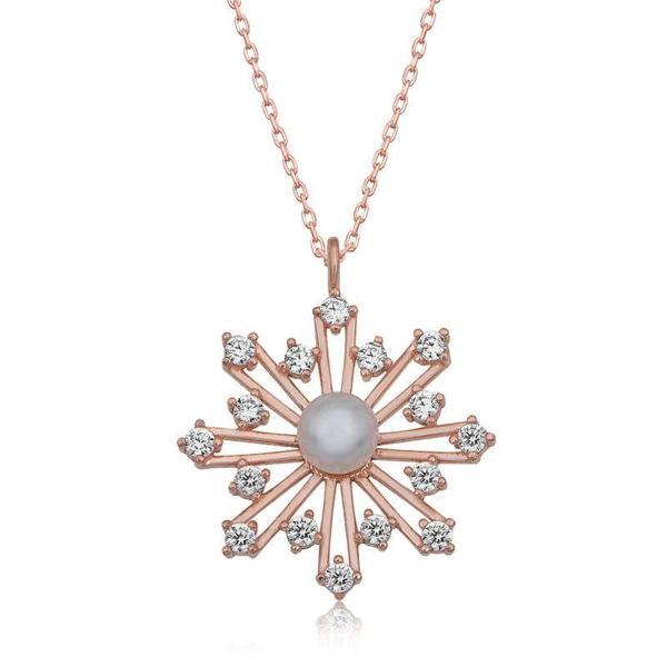 925 Ayar Gümüş Rose İncili Kar Tanesi Kadın Gümüş Kolye - Image 1