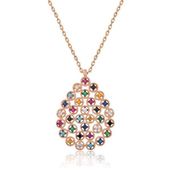 925 Ayar Gümüş Renkli Taşlı Damla Kadın Gümüş Kolye - Image 1