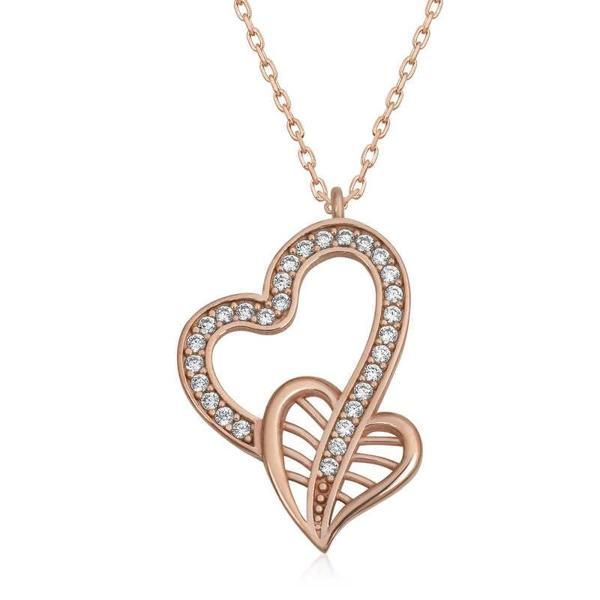 925 Ayar Gümüş Birleşmiş Kalpler Kadın Gümüş Kolye - Image 1