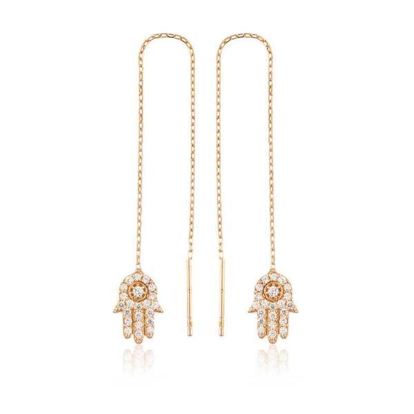 925 Ayar Gümüş Zincirli Fatma Ana Eli Küpe - Image 1