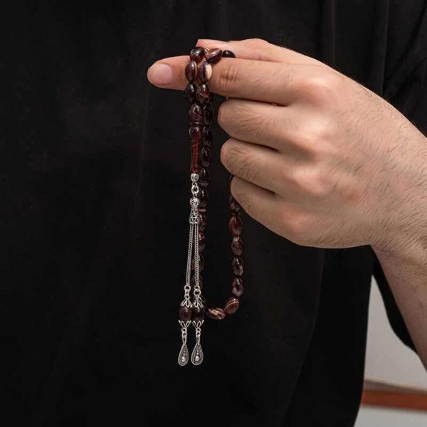 Gümüş Püskül Sıkma Kehribar Tesbih - Image 1