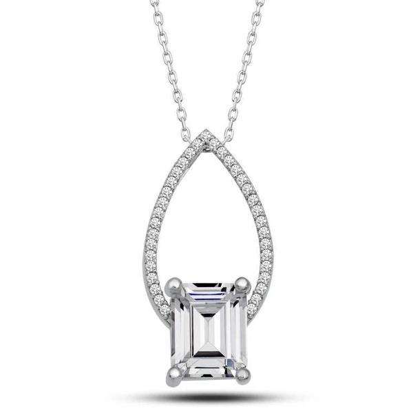 Gümüş Baget Taşlı Damla Kadın Kolye - Image 1