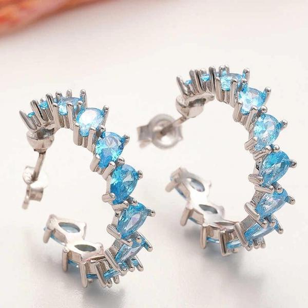 Gümüş Akuamarin Taşlı Damla Çivili Kadın Küpe - Image 1