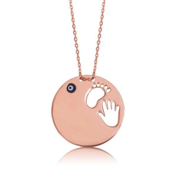 925 Ayar Gümüş El Ayak İzi Anne Kadın Gümüş Kolye - Image 1
