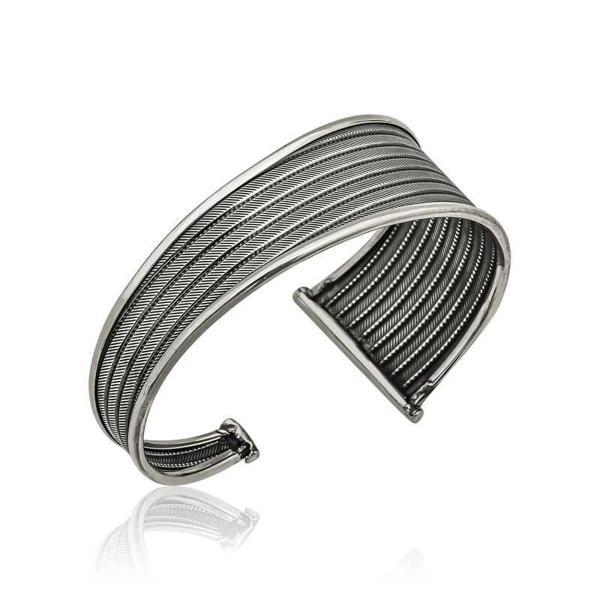 925 Ayar Gümüş Eskitme Desenli Bilezik - Image 1