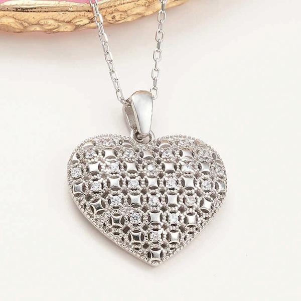 925 Ayar Gümüş Bombeli Kalp Kadın Kolye - Image 1