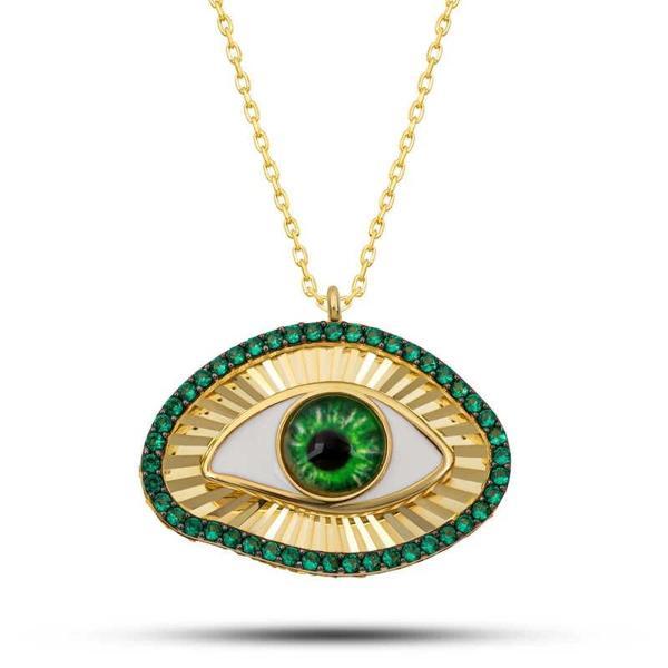Gümüş Gold Zümrüt Göz Koruyucu Kadın Kolye - Image 1