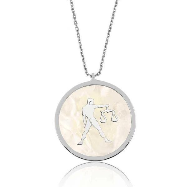 925 Ayar Gümüş Sedef Taşlı Terazi Burcu Kadın Gümüş Kolye - Image 1