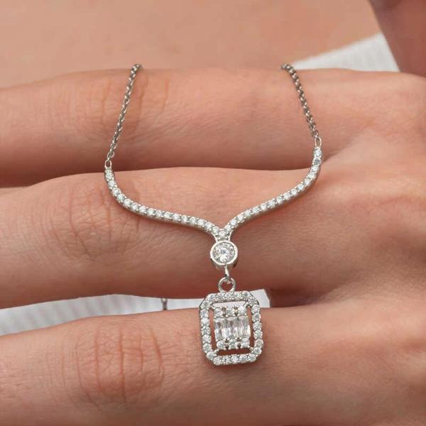 Gümüş Baget Taşlı Gerdanlık Model Kadın Kolye - Image 1