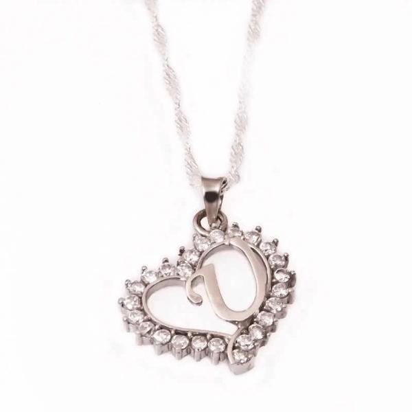 925 Ayar Gümüş U Harfi Kalpli Kadın Gümüş Kolye - Image 1