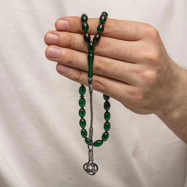 Gümüş Kazaz Püsküllü Sıkma Kehribar Tesbih - Image 1