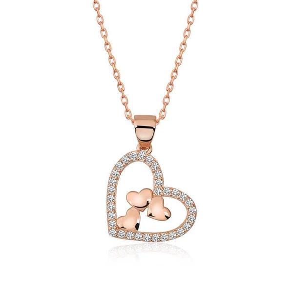 925 Ayar Gümüş Kalbin İçinde Üç Kalp Kadın Gümüş Kolye - Image 1