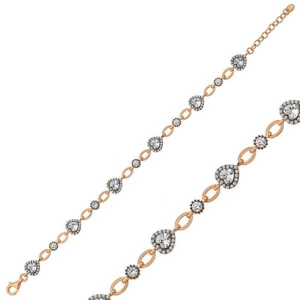 925 Ayar Gümüş Rose Kalpler Bileklik - Image 1