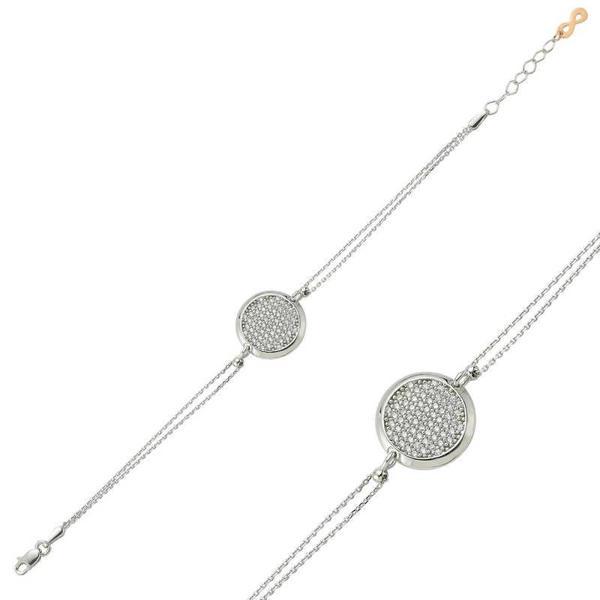 925 Ayar Gümüş Beyaz Taşlı Yuvarlak Bileklik - Image 1