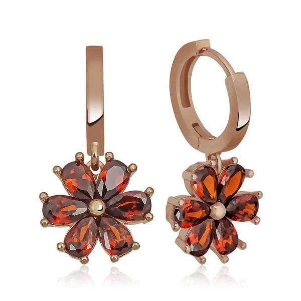 Gümüş Kırmızı Çiçek Küpe - Image 1