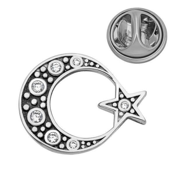 925 Ayar Gümüş Ay Yıldız Rozet - Image 1