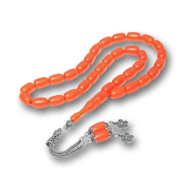 Gümüş Püsküllü Kapsül Kesim Sıkma Kehribar Tesbih - Image 1