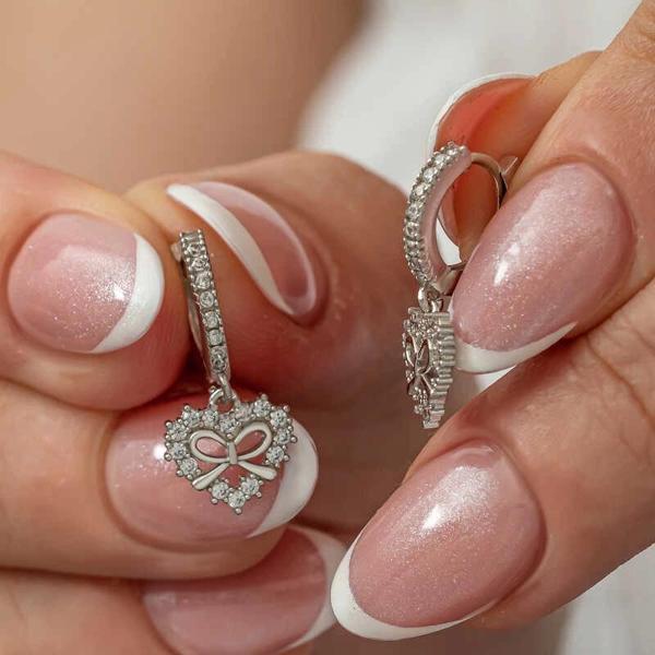 Gümüş Kalp Kurdele Sallantılı Kadın Küpe - Image 1