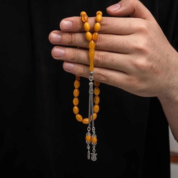 Gümüş Püskül Sıkma Kehribar Tesbih - Image 1