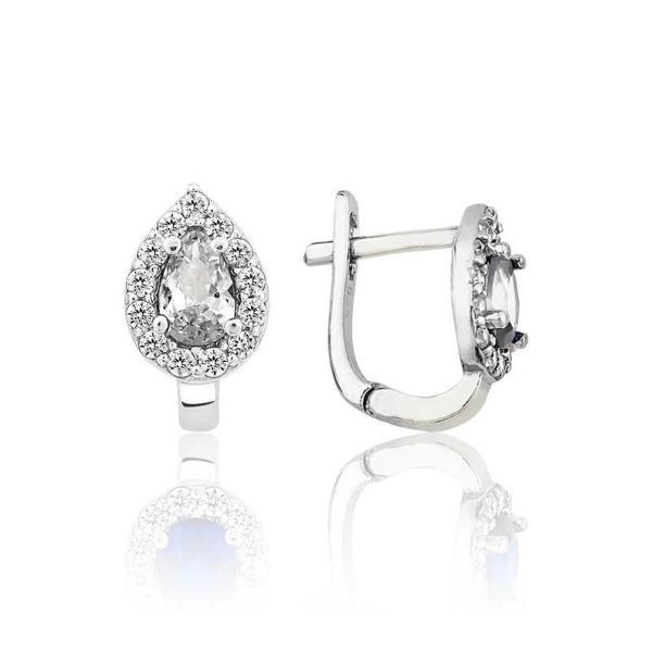 Gümüş Beyaz Taşlı Damla J Kadın Küpe - Image 1