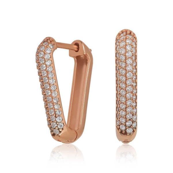 Gümüş Rose Beyaz Taşlı Üçgen Küpe - Image 1