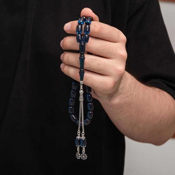 Gümüş Püskül Sıkma Kehribar Tesbih - Image 1