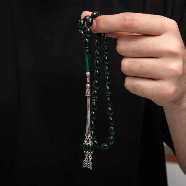 Gümüş Püskül Sıkma Kehribar Tesbih - Image 1