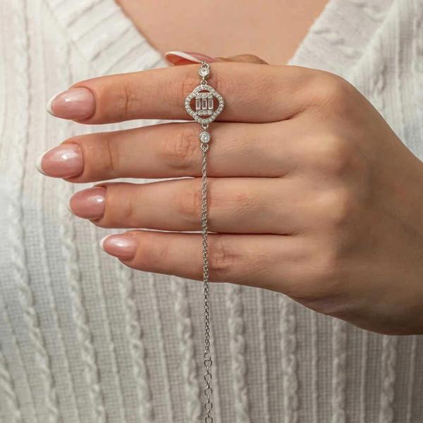 Gümüş Yonca Baget Taşlı Kadın Bileklik - Image 1