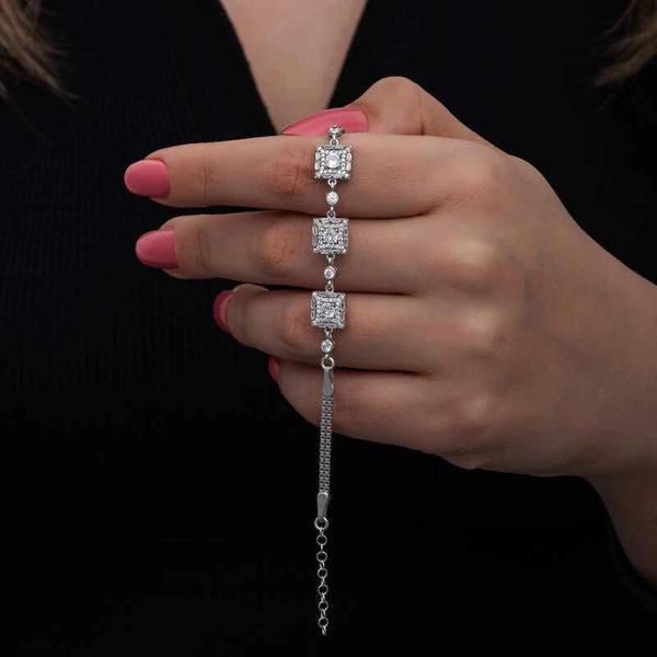 ​925 Ayar Gümüş Baget Taşlı Kadın Bileklik - Image 1