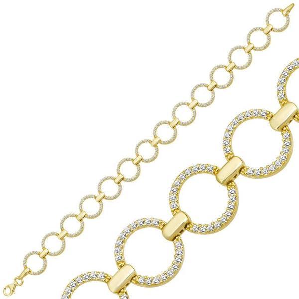 925 Ayar Gümüş Gold Yuvarlak Taşlı Kadın Bileklik - Image 1