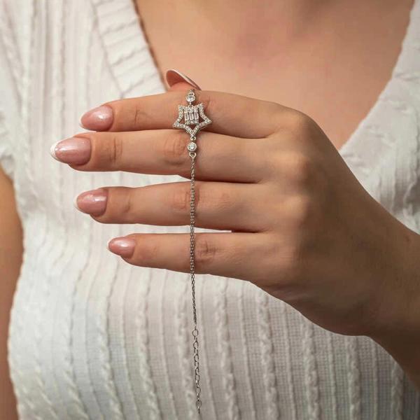 Gümüş Baget Taşlı Yıldız Kadın Bileklik - Image 1