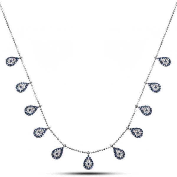 925 Ayar Gümüş Damla Nazarlı Şans Kadın Gümüş Kolye - Image 1