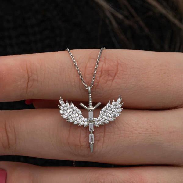 925 Ayar Gümüş Baget Taşlı Mikail Kılıcı Kadın Kolye - Image 1