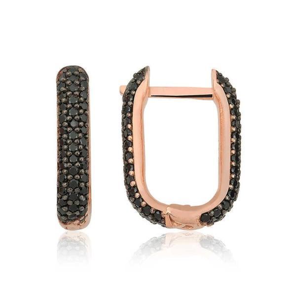 Gümüş Çift Taraflı Siyah Taşlı J Bayan Küpe - Image 1