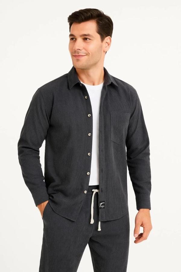 MDB Erkek Kadife Oversize Takım – Gömlek Ve Pantolon İkili et Füme Corduroy Şıklığı, Rahat Ve Zarif  - Image 1