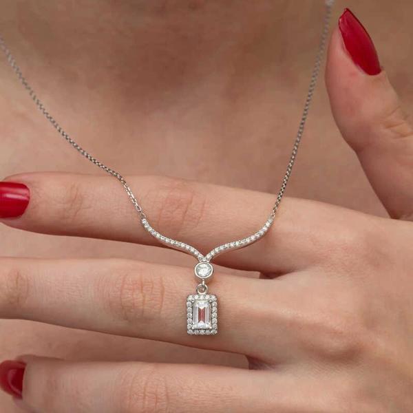 Gümüş Baget Taşlı Gerdanlık Model Kadın Kolye - Image 1