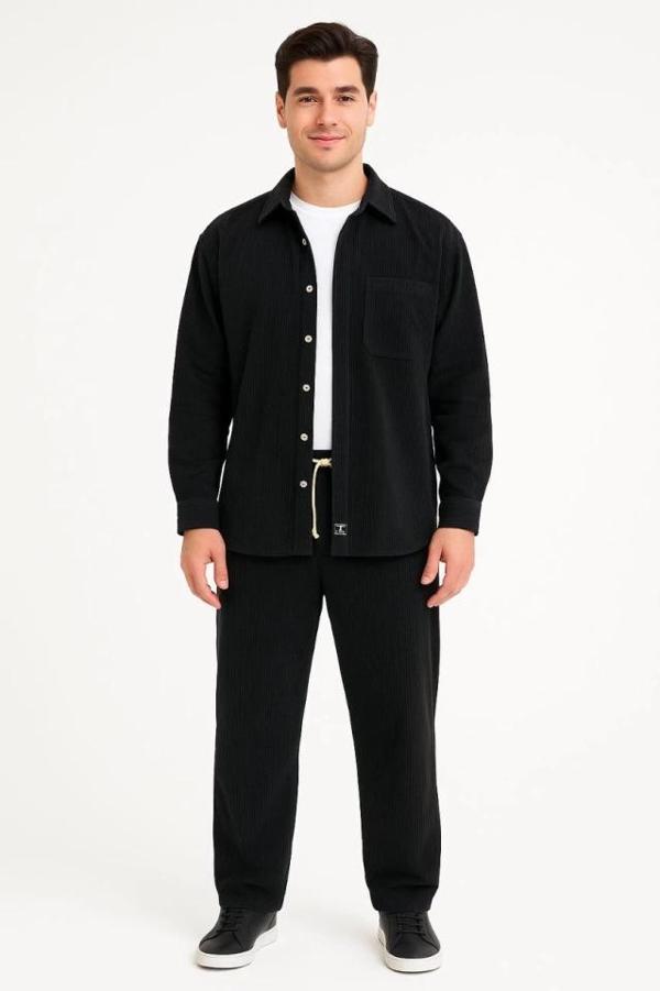 MDB Erkek Kadife Oversize Takım – Gömlek Ve Pantolon İkili et Füme Corduroy Şıklığı, Rahat Ve Zarif  - Image 1