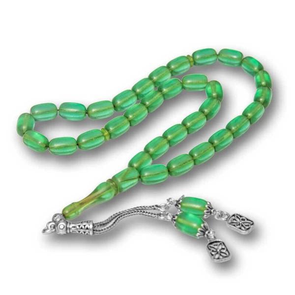 Gümüş Püsküllü Kapsül Kesim Sıkma Kehribar Tesbih - Image 1