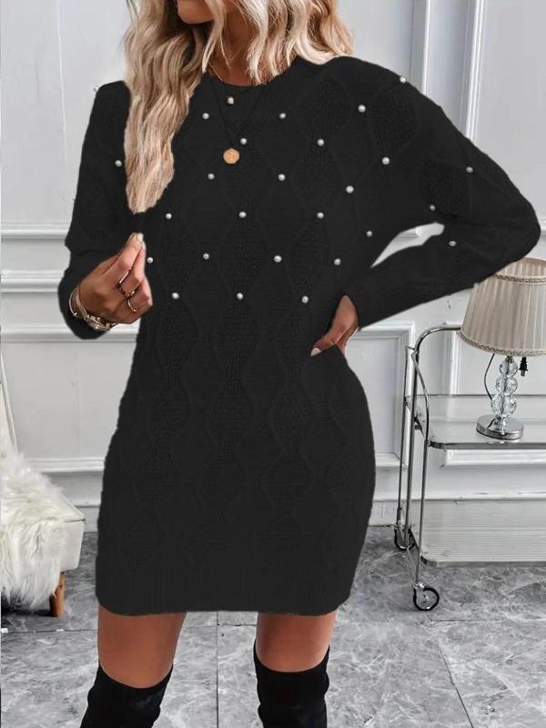 MDB Kadın Uzun Kollu Bisiklet Yaka Desenli Triko Elbise - Image 1