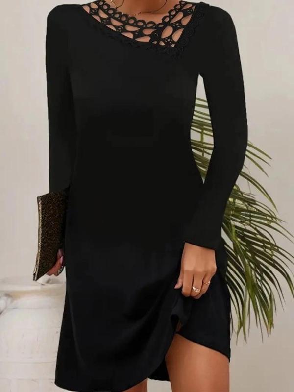 MDB Kadın Uzun Kollu Dantel Yaka Ithal Krep Mini Elbise - Image 1